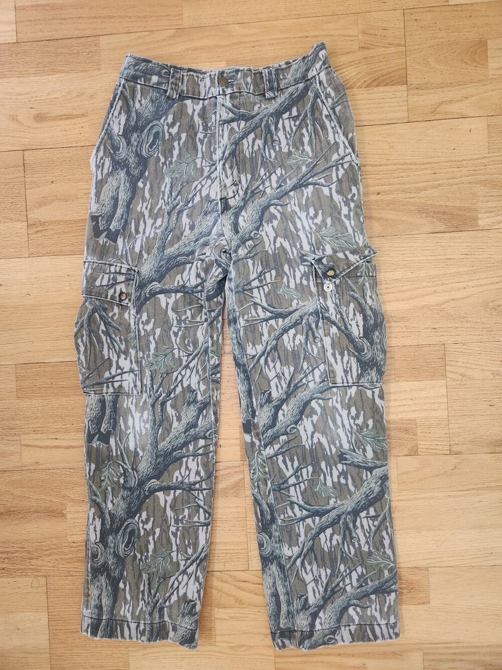 Vtg Unbranded Mossy Oak Treestand Camo Cargo Pants 30 X 29 Hunting Canvas Lined